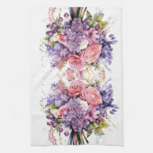 水彩パープルガーデンフラワーブーケフローラ キッチンタオル (縦)
