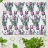 水彩パープルガーデンフラワーポピーフローラ キッチンタオル (折り畳み)