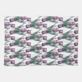 水彩パープルガーデンフラワーポピーフローラ キッチンタオル (横)