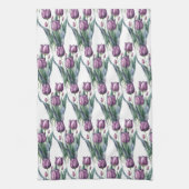 水彩パープルガーデンフラワーポピーフローラ キッチンタオル (縦)