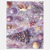 水彩パープルクリスマスモチーフ フリースブランケット (正面)