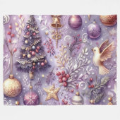 水彩パープルクリスマスモチーフ フリースブランケット (正面(横))