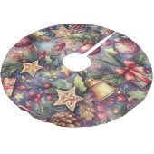 水彩パープルクリスマスモチーフ ブラッシュドポリエステルツリースカート (アングル)