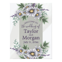 水彩パープルグレーフローラ歓迎ポスター