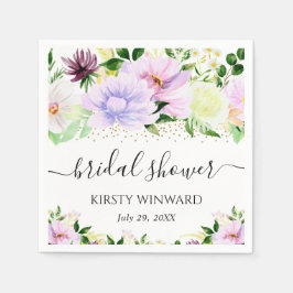 水彩パープルサマーフラワーズブライダルシャワー スタンダードカクテルナプキン