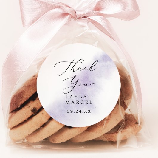 水彩パープルサンキュー結婚式の引き出物シール ラウンドシール