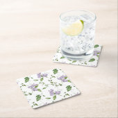 水彩パープルスイートピーの花 スクエアペーパーコースター (インサイチュ)