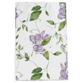 水彩パープルスイートピーエレガント花 ミディアムペーパーバッグ (正面)