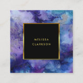 水彩パープルスプラッシュブラック金ゴールドプロフェッショナル スクエア名刺 (正面)