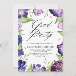水彩パープルチューリップフローラフレーム卒業 招待状