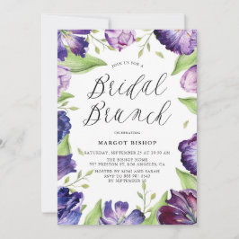 水彩パープルチューリップフローラブライダルブランチ 招待状