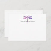 水彩パープルトンボパーソナライズされたイ ノートカード (正面/裏面)