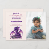 水彩パープルドラゴン1stバースデーフォト 招待状 (正面/裏面)