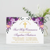 水彩パープルバイオレットフローラ通信金ゴールド 招待状 (スタンド正面)