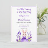 水彩パープルバニーガールフローラベビーシャワー 招待状 (スタンド正面)