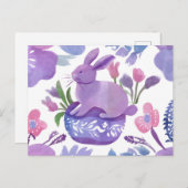 水彩パープルバニー春の花 シーズンポストカード (正面/裏面)
