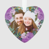 水彩パープルバラカップル写真クリスマス オーナメント (正面)