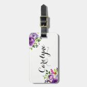 水彩パープルバラ植物学パーソナライズされた ラゲッジタグ (正面縦)