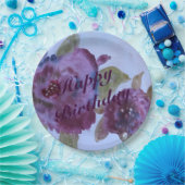 水彩パープルバラ紙プレート ペーパープレート (パーティー)