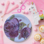 水彩パープルバラ紙プレート ペーパープレート (パーティー)