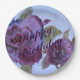 水彩パープルバラ紙プレート ペーパープレート