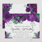 水彩パープルバラ21st誕生日 招待状 (正面/裏面)