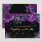 水彩パープルバラSweet sixteen 招待状 (正面/裏面)