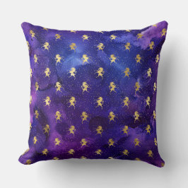 水彩パープルパターンと金ゴールドユニコーン クッション