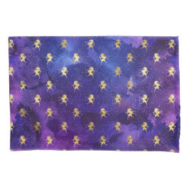 水彩パープルパターンと金ゴールドユニコーン 枕カバー