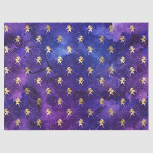 水彩パープルパターンと金ゴールドユニコーン 薄葉紙 (正面)