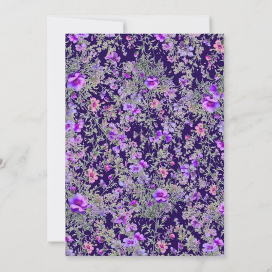水彩パープルピンクのワイルドフローラブライダルシャワー 招待状 (裏面)