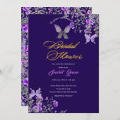 水彩パープルピンクのワイルドフローラブライダルシャワー 招待状 (正面/裏面)
