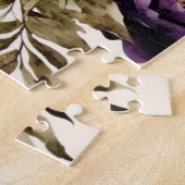 水彩パープルピンクの花が金色エレガント ジグソーパズル (側面)