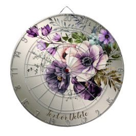 水彩パープルピンクの花が金色エレガント ダーツボード