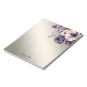 水彩パープルピンクの花が金色エレガント ノートパッド (回転)