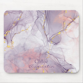 水彩パープルピンクアルコールインク金ゴールドグリッターC マウスパッド