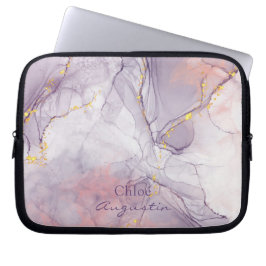 水彩パープルピンクアルコールインク金ゴールドグリッターC ラップトップスリーブ