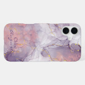 水彩パープルピンクアルコールインク金ゴールドグリッターC iPhoneケース (裏面横)