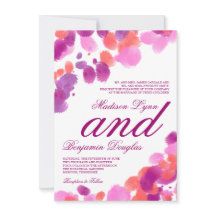 水彩パープルピンクサンゴ結婚式招待状