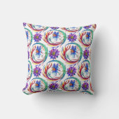 水彩パープルピンクフローラリースデザイン クッション (正面)