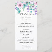 水彩パープルピンクフローラ庭園の結婚式 メニュー (正面)