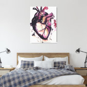 水彩パープルピンクブラックビートハートアート キャンバスプリント (インサイチュ (寝室))