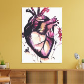 水彩パープルピンクブラックビートハートアート キャンバスプリント (インサイチュ (リビング))