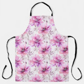 水彩パープルピンク花春模様 エプロン (正面)