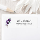 水彩パープルフラワースクリプトの返信住所ラベル ラベル (インサイチュ)