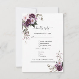 水彩パープルフラワーズソングリクエス結婚ト 出欠カード
