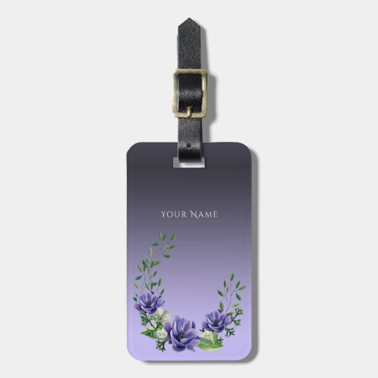 水彩パープルフラワーズラゲッジタグ ラゲッジタグ (正面縦)