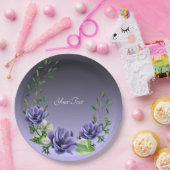 水彩パープルフラワーズ紙プレート ペーパープレート (パーティー)
