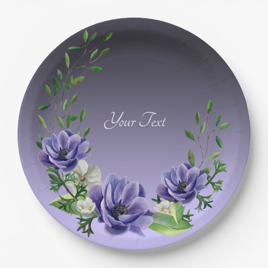 水彩パープルフラワーズ紙プレート ペーパープレート (正面)