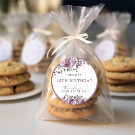 水彩パープルフラワーズ誕生日 ラウンドシール